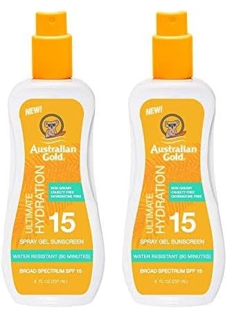 Australian Gold - Australian Gold Spray Gel Sunscreen Hydrate Skin Broad Spectrum Water Resistant NonGreasy Oxybenzone Free Cruelty Free SPF 15 MoisturizeMax New Coconut 8 Fl Oz A70889 Pack of 2 - Image 1