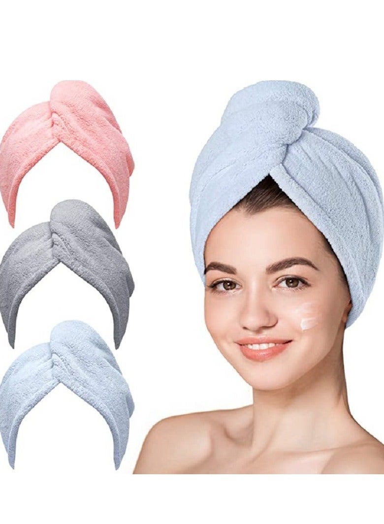 3 Packs Microfiber Hair Towel for Wet Hair Pink Blue Grey  - Image 3