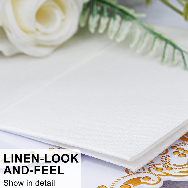 Joyido 50PCS White Paper Napkins with Built-in Flatware Pocket - Cloth Like Prefolded Disposable Napkins - Heavy-duty Linen-Feel Dinner Napkins for Party & Wedding & Dinner - Image 3