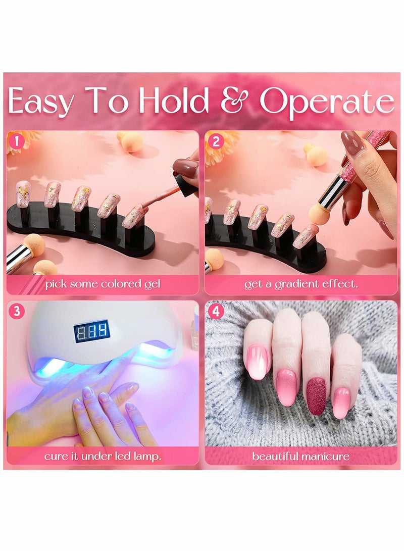 KASTWAVE Nail Art Brushes, Double Head Sponge Nail Art Tool, Gradient Nail Brush, Rhinestone Handle Acrylic Nail Painting Brush, with 16 Pieces Replacement Head for Nail Art Manicure, 4 Pieces (Pink, White)  - Image 4