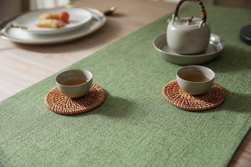 ZeeMart Burlap Style Farmhouse Table Runners 48 Inches Long, Green Rustic Woven Dining Table Runner for Everyday Use, 14x48 Inches, Grass Green - Image 4