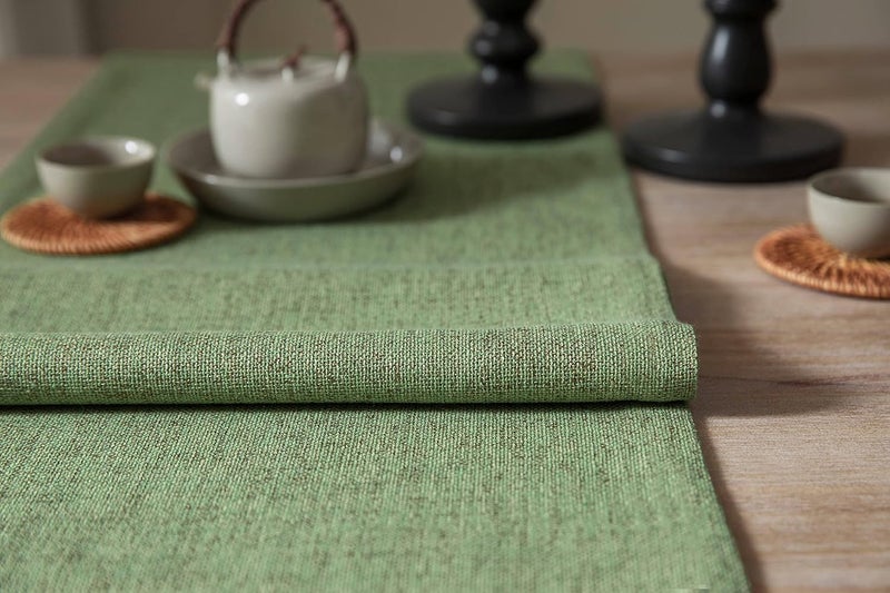 ZeeMart Burlap Style Farmhouse Table Runners 48 Inches Long, Green Rustic Woven Dining Table Runner for Everyday Use, 14x48 Inches, Grass Green - Image 5