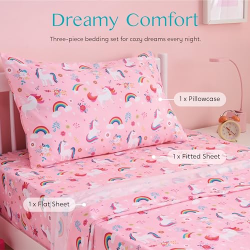 Joiedomi Kids Twin Sheet Set Unicorn - 3 Piece Soft Microfiber Bed Sheets - Deep Pocket Wrinkle Free, Cozy Toddler Bedding Set, Fade Resistant Breathable for Boys Girls Teens - Image 3