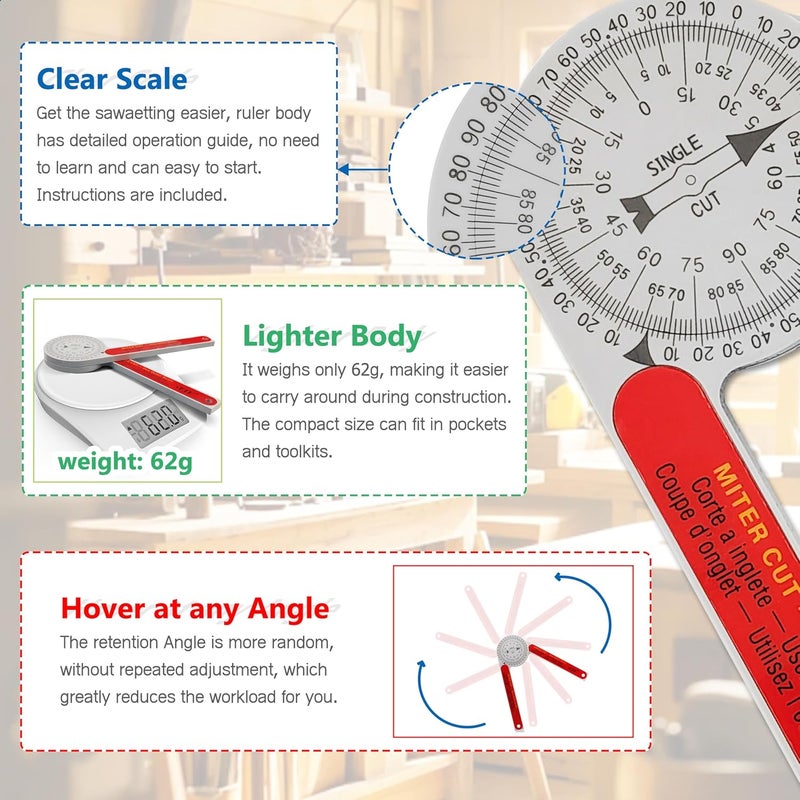 GREATUS Miter Saw Protractor Replacement for #505P-7 Angle Finder Featuring Precision Laser-Inside & Outside Miter Angle Finder Protractor for All Building Trades, Plumbers, Carpenters Plastic （Red） - Image 5