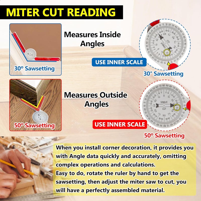 GREATUS Miter Saw Protractor Replacement for #505P-7 Angle Finder Featuring Precision Laser-Inside & Outside Miter Angle Finder Protractor for All Building Trades, Plumbers, Carpenters Plastic （Red） - Image 3