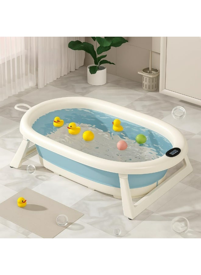 Folding Baby Bath Tub with Built‑In Thermometer & Padded Cushion – Portable, Non‑Slip Drain‑Plug Tub for Newborns to Toddlers (0–36 Months) - Image 1