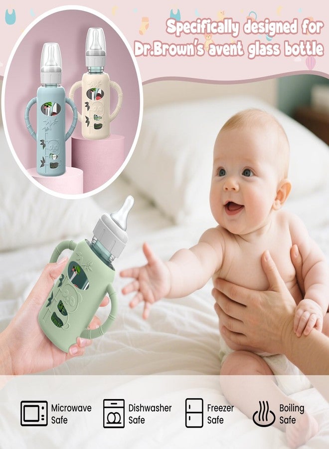 dlozrak 3 PCS Dr Brown Glass Bottles Silicone Sleeves, Compatible with Dr Browns Glass Bottles 8 oz, Anti-Drop Dr Brown Baby Bottles Sleeves with Handles, Heat-Insulating and Easy to Clean - Image 2