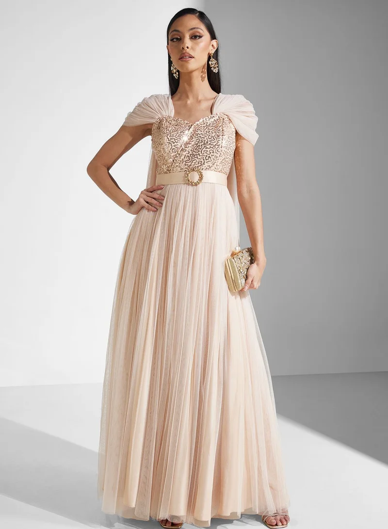 Amri Sequin Bodice Gown Dress