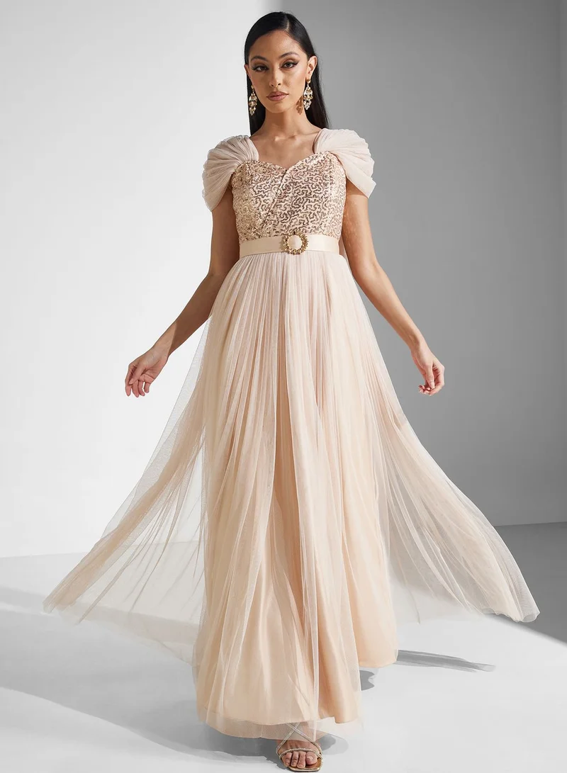 Amri Sequin Bodice Gown Dress