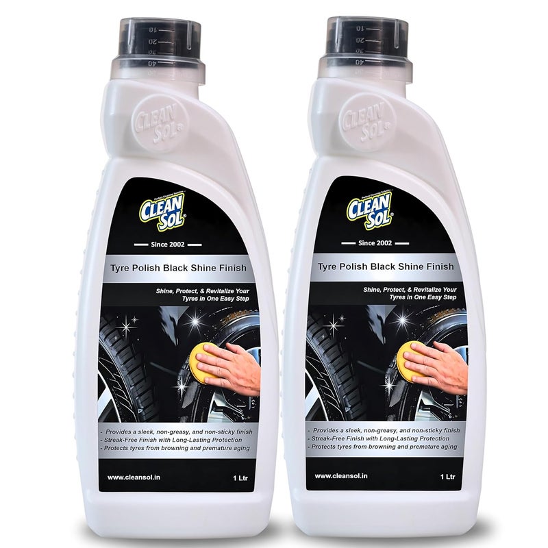 Cleansol سائل تلميع الإطارات من كلينسول للسيارات والدراجات والسكوترات وجميع المركبات | رذاذ لمعان أسود عالي اللمعان | تركيبة مقاومة للماء تدوم طويلاً | 2 لتر (عبوة من 2) - Image 1