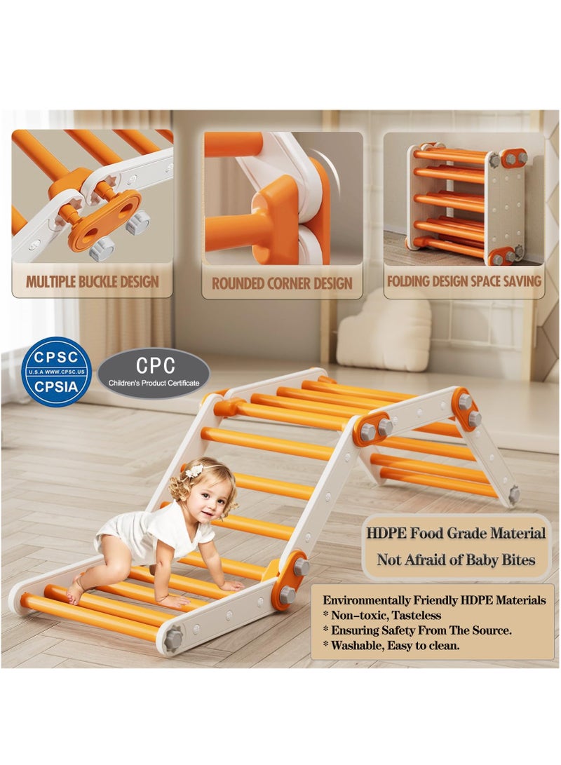 XiuWoo Toddler Climbing Toys,Kids Pikler Triangle Set,Montessori Play Gym,Multifunction Foldable Indoor Climbing Gym for Kids Orange - Image 3
