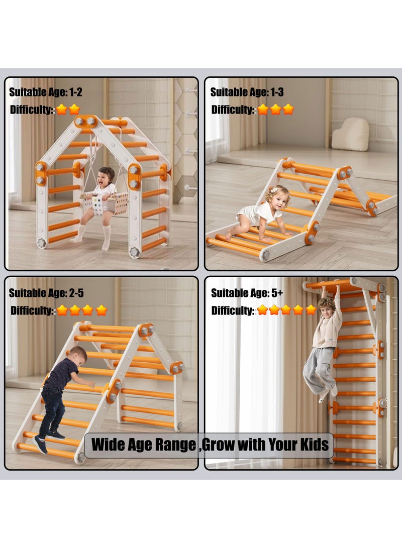 XiuWoo Toddler Climbing Toys,Kids Pikler Triangle Set,Montessori Play Gym,Multifunction Foldable Indoor Climbing Gym for Kids Orange - Image 4