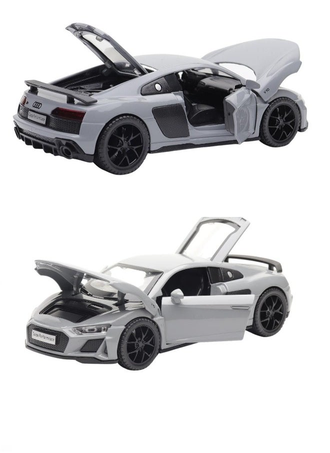 die cast 1:32 Compatible for Audi R8 Coupe Model Car Toy, Zinc Alloy Pull Back Toy car with Sound and Light for Kids & Adults (Gray)  - Image 2