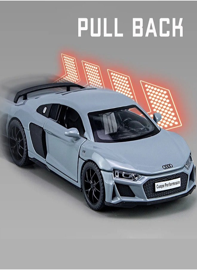 die cast 1:32 Compatible for Audi R8 Coupe Model Car Toy, Zinc Alloy Pull Back Toy car with Sound and Light for Kids & Adults (Gray)  - Image 3