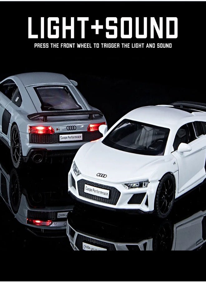 die cast 1:32 Compatible for Audi R8 Coupe Model Car Toy, Zinc Alloy Pull Back Toy car with Sound and Light for Kids & Adults (Gray)  - Image 4