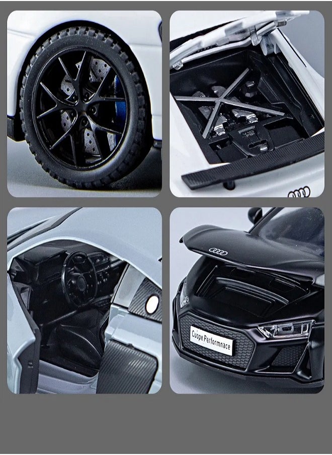 die cast 1:32 Compatible for Audi R8 Coupe Model Car Toy, Zinc Alloy Pull Back Toy car with Sound and Light for Kids & Adults (Gray)  - Image 5