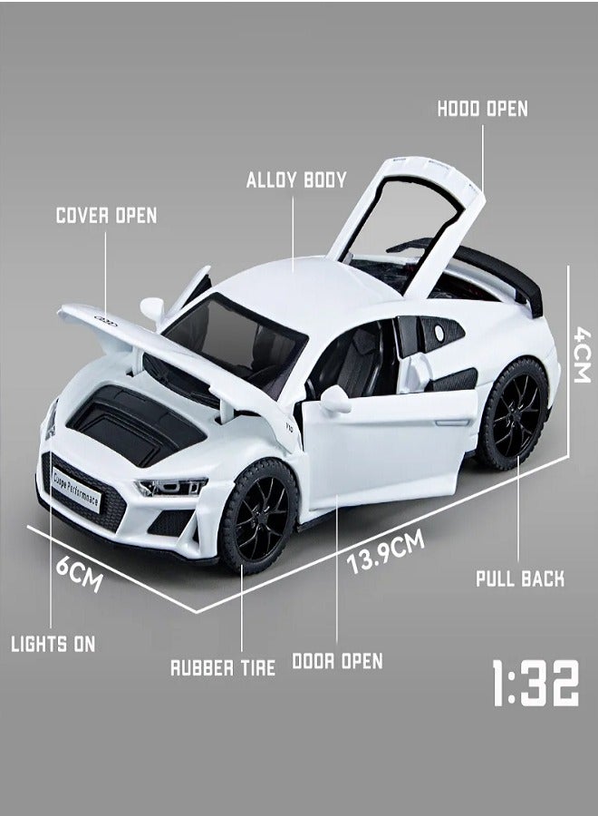 1:32 Compatible for Audi R8 Coupe Model Car Toy, Zinc Alloy Pull Back Toy car with Sound and Light for Kids & Adults (Gray)