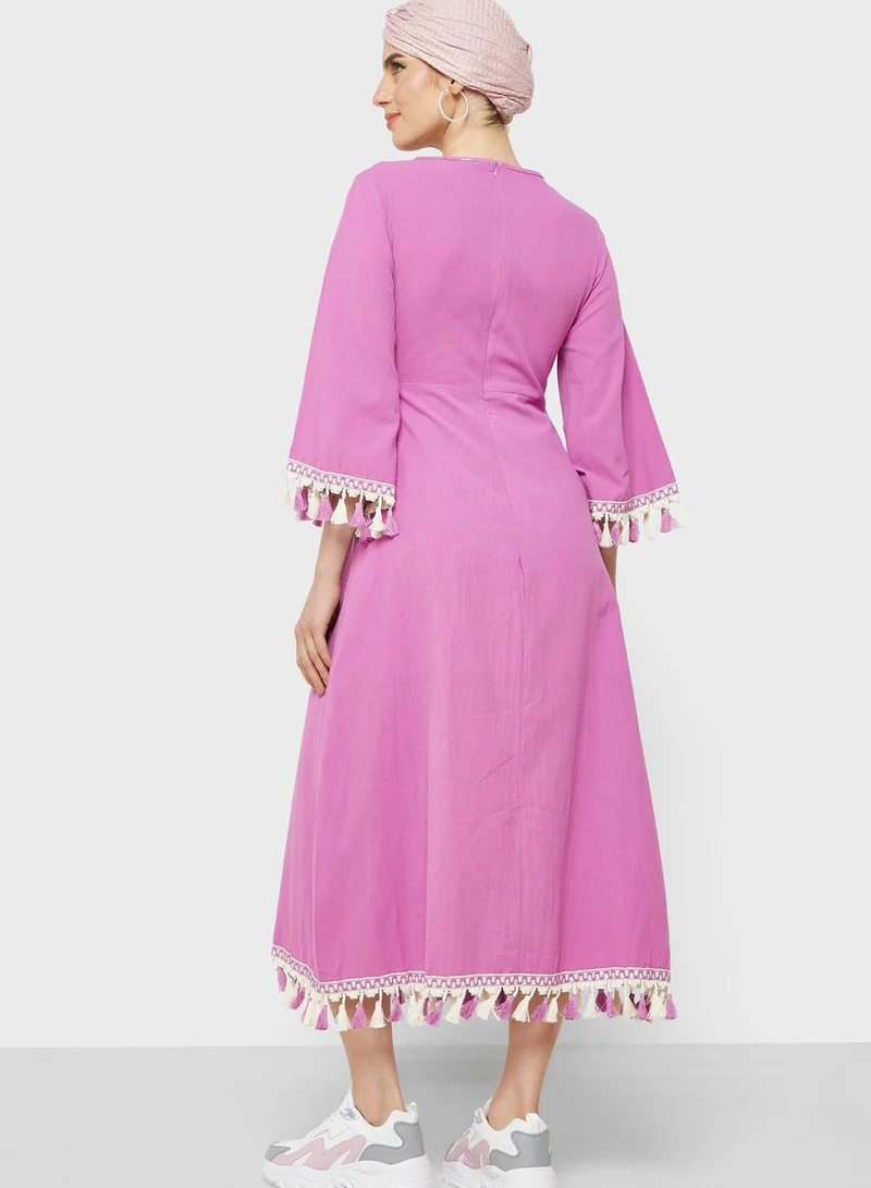 Khizana Tassel Trim Detail Dress