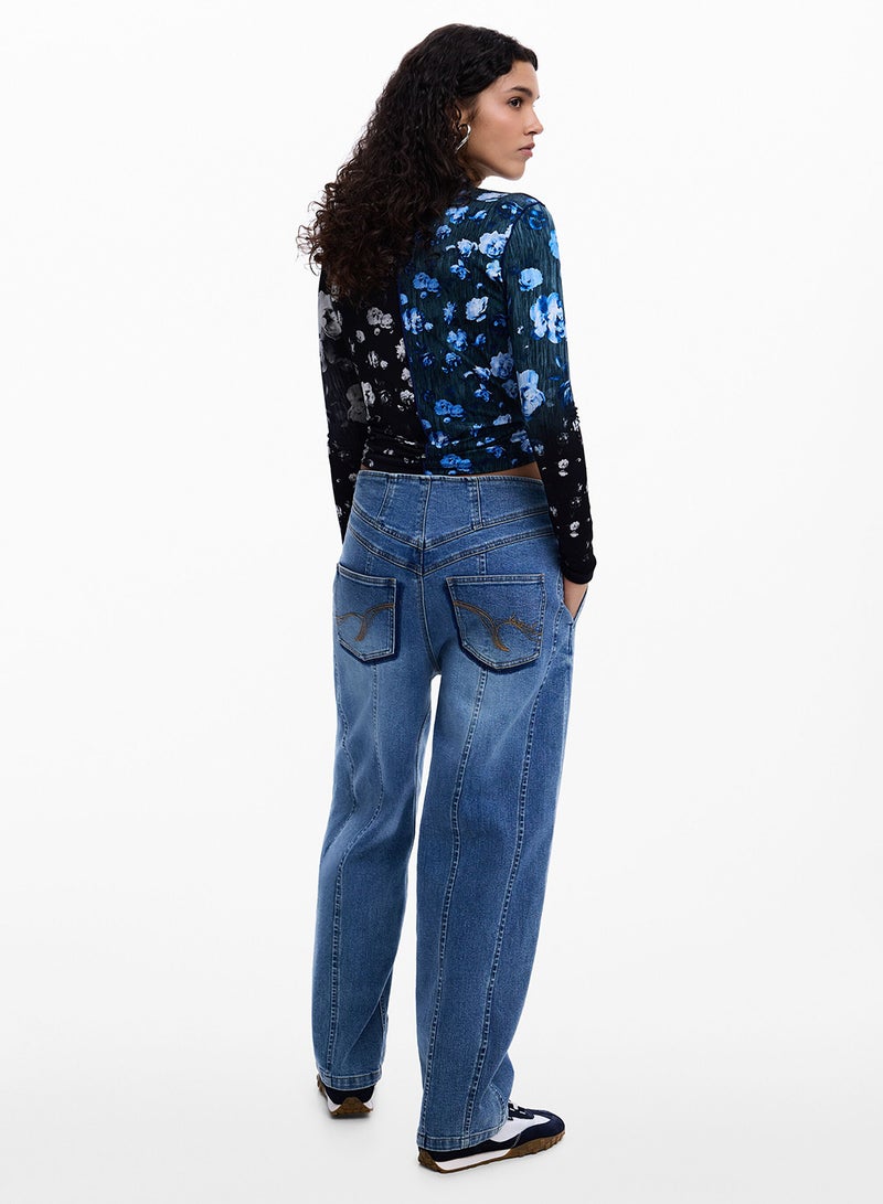 DESIGUAL Long-Sleeved T-Shirt With Turtleneck And Decorative Seam - Image 3