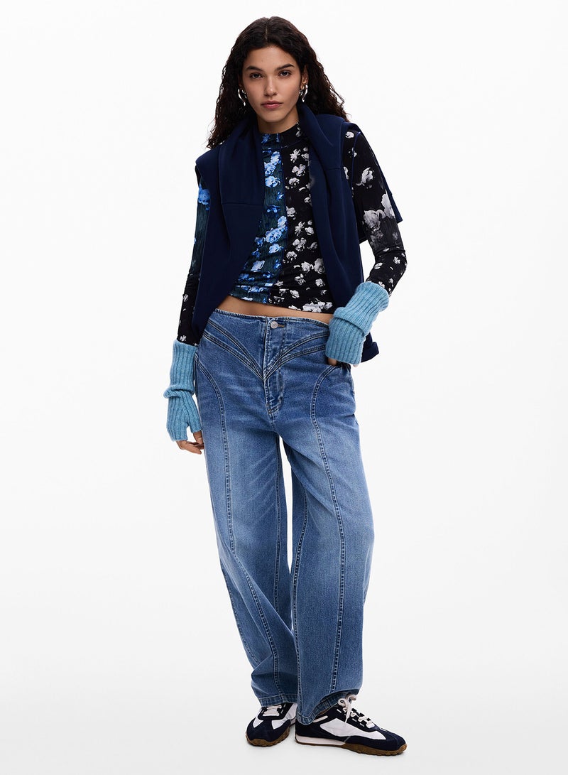 DESIGUAL Long-Sleeved T-Shirt With Turtleneck And Decorative Seam - Image 2