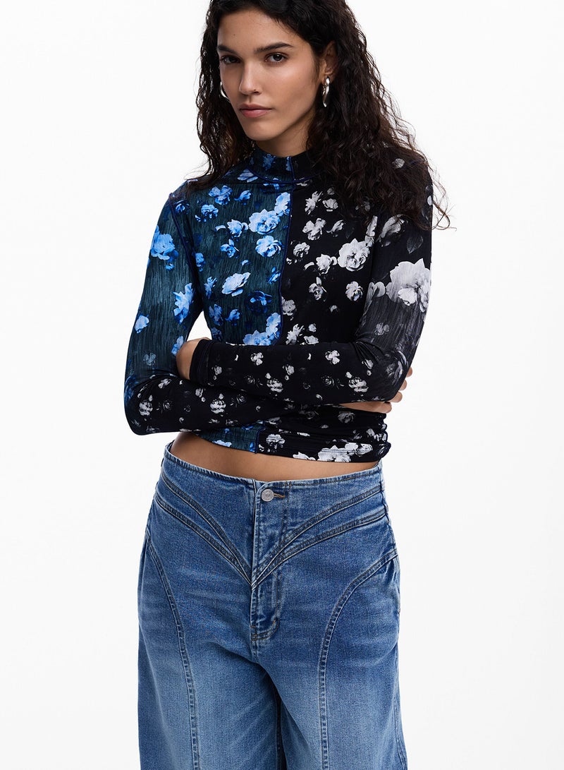 DESIGUAL Long-Sleeved T-Shirt With Turtleneck And Decorative Seam - Image 1