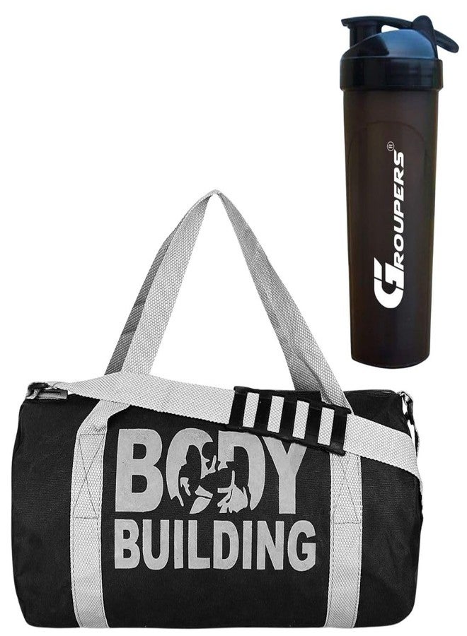 Groupers 20-25L Black Gym Bag Combo - 43×25×23 cm, 700ml BlenderBottle Shaker, Gym & Travel Kit, Workout Accessories, Gift for Gym Lovers - Image 1