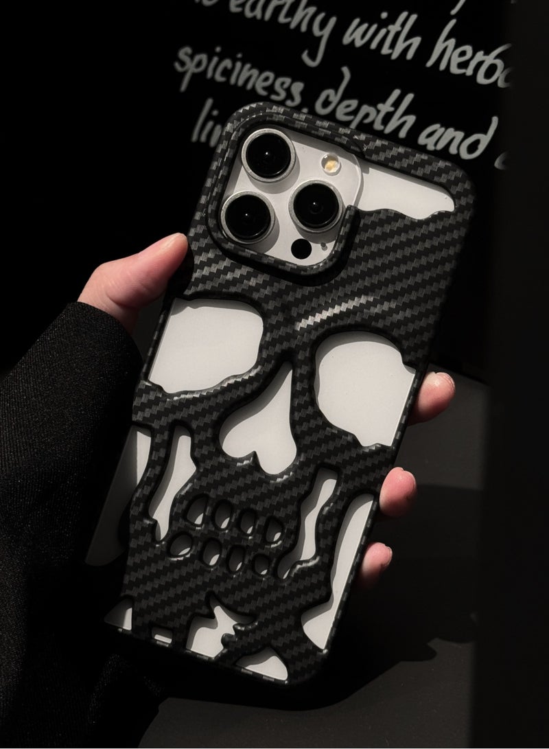 Color Fans Case for iPhone 14 Pro Max Carbon Fiber Skull Case Full Protect Carving Back Cover - Image 1