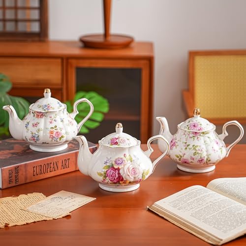 Agyiuns Flower Ceramic Teapot,22oz Porcelain Tea pot for Tea Coffee Milk for Office Home Men Women as Gift (Rose) - Image 5