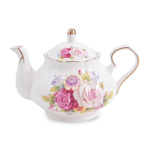 Agyiuns Flower Ceramic Teapot,22oz Porcelain Tea pot for Tea Coffee Milk for Office Home Men Women as Gift (Rose) - Image 1
