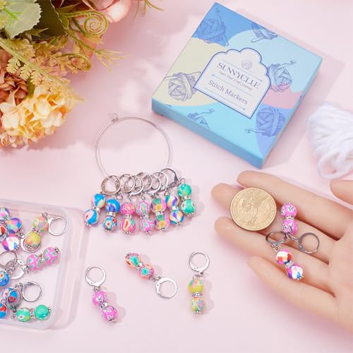SUNNYCLUE 1 Box 20Pcs Stitch Markers Crochet Stitch Marker Cute Round Polymer Clay Beads Charms Clip On Removable Leverbacks Zipper Pull Charm Locking Knitting Markers for Yarns DIY Sewing Quilting - Image 5
