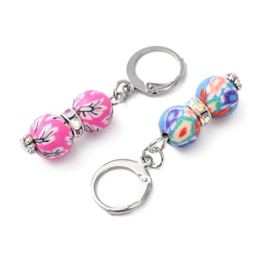 SUNNYCLUE 1 Box 20Pcs Stitch Markers Crochet Stitch Marker Cute Round Polymer Clay Beads Charms Clip On Removable Leverbacks Zipper Pull Charm Locking Knitting Markers for Yarns DIY Sewing Quilting - Image 2