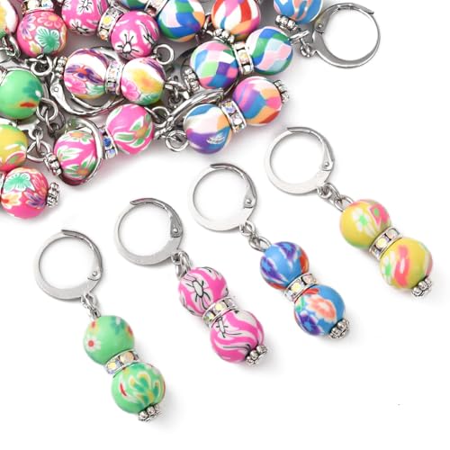 SUNNYCLUE 1 Box 20Pcs Stitch Markers Crochet Stitch Marker Cute Round Polymer Clay Beads Charms Clip On Removable Leverbacks Zipper Pull Charm Locking Knitting Markers for Yarns DIY Sewing Quilting - Image 1