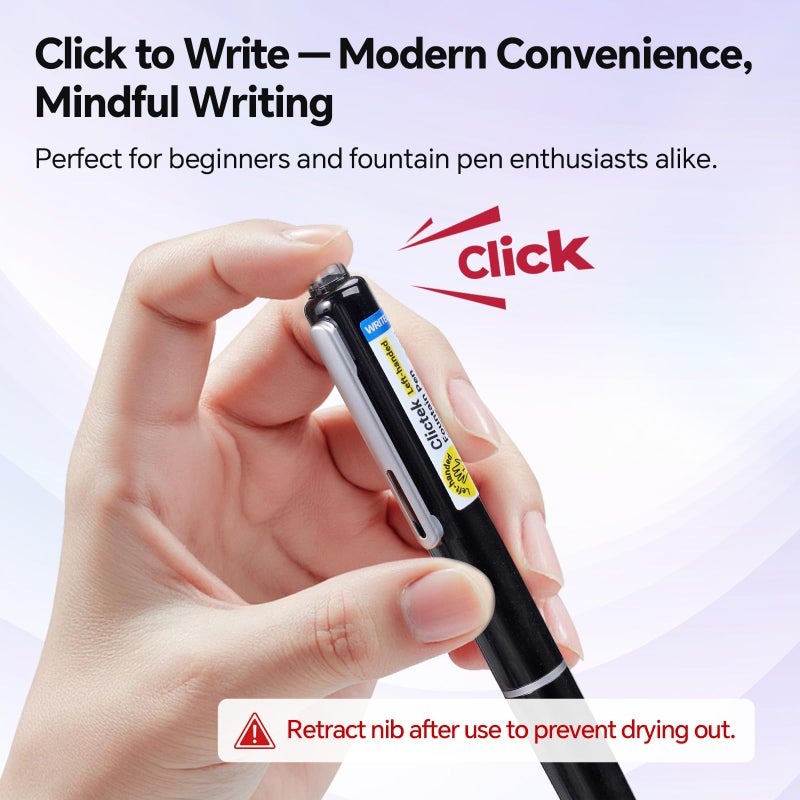 WRITECH Fountain Pen Left Handed: Retractable Style Black Ink Set Fine Nib, Includes 5 Ink Cartridges for Smooth Writing Calligraphy Journaling - Image 3