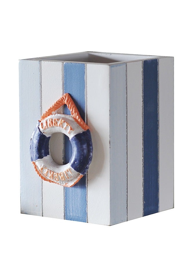 YINZUO Table Pencil Storage Holder Nautical Striped Desk Organizer Beach-Themed Pen Holders with Sailboat, Lifebuoy, Starfish, and Bird Decor - Image 4