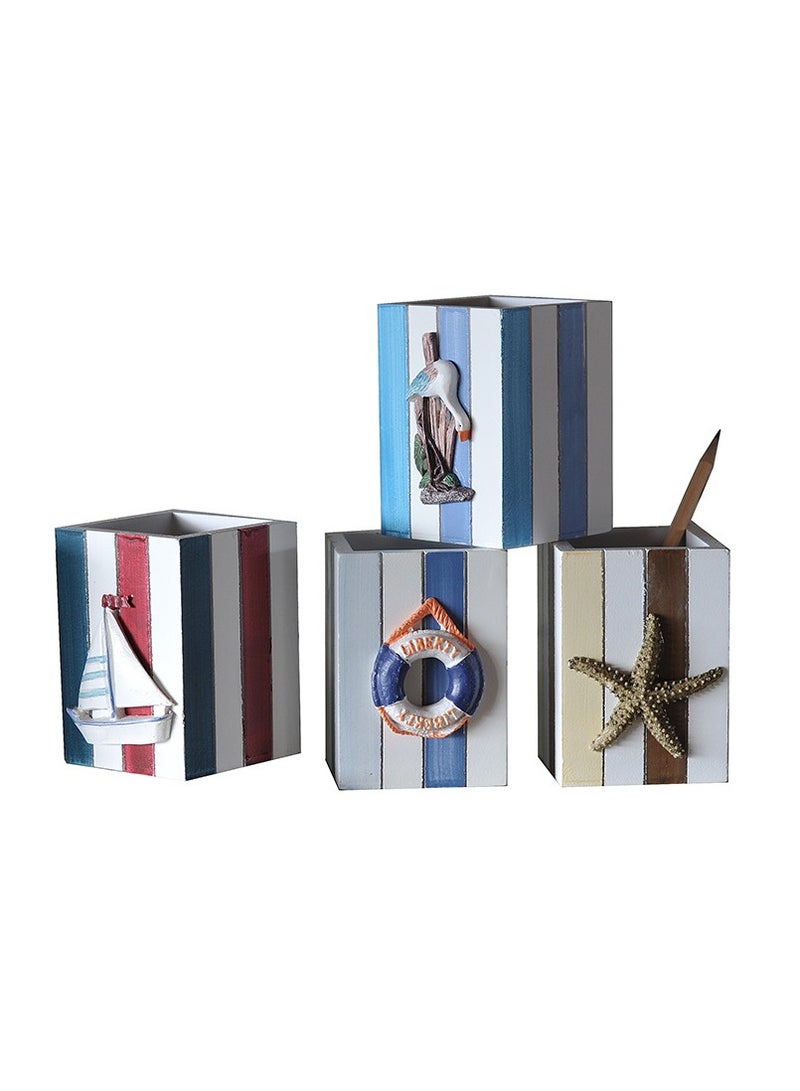 YINZUO Table Pencil Storage Holder Nautical Striped Desk Organizer Beach-Themed Pen Holders with Sailboat, Lifebuoy, Starfish, and Bird Decor - Image 5