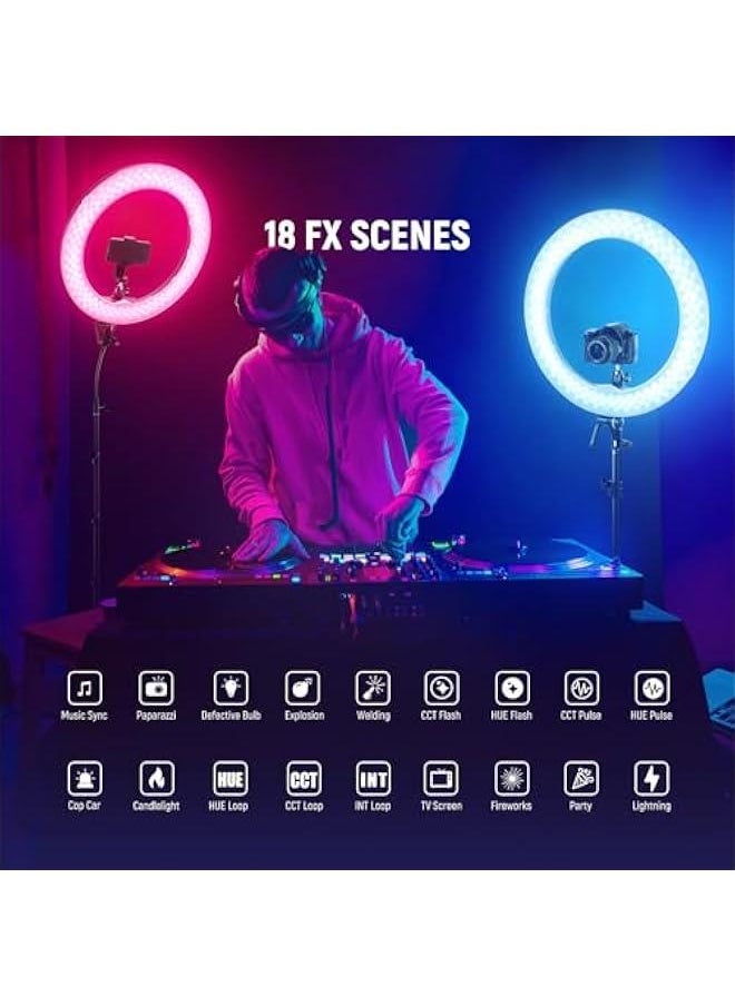 Arabest 18-inch RGB LED Ring Light with Stand and Phone Holder, 42W Dimmable 2500K-10000K Bi-Color CRI97+/TLCI98+ Full Color 18 Scene Selfie Makeup TikTok Vlog.  - Image 4
