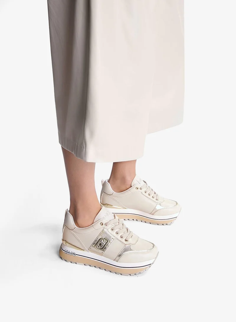 Liu Jo Beige Leather Platform Sneakers