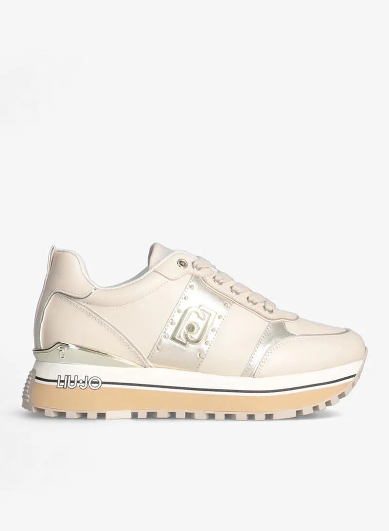 Liu Jo Beige Leather Platform Sneakers