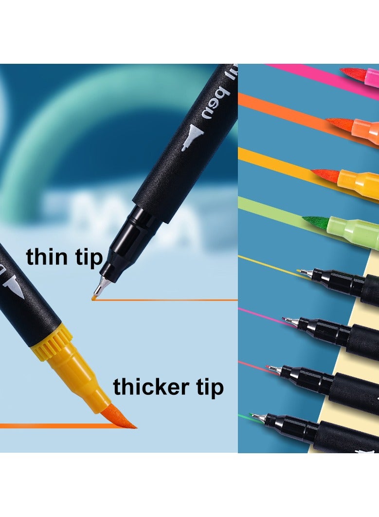 مع 80 لونًا نابضًا بالحياة، توفر مجموعة أقلام الألوان المائية ثنائية الرأس هذه مجموعة واسعة من الألوان لإضفاء الحيوية على أعمالك الفنية. فسواء كنت ترسم مناظر طبيعية أو تصمم رسومات يدوية أو ترسم رسوماً توضيحية معقدة، ستجد الألوان المثالية لكل مشروع. - Image 2