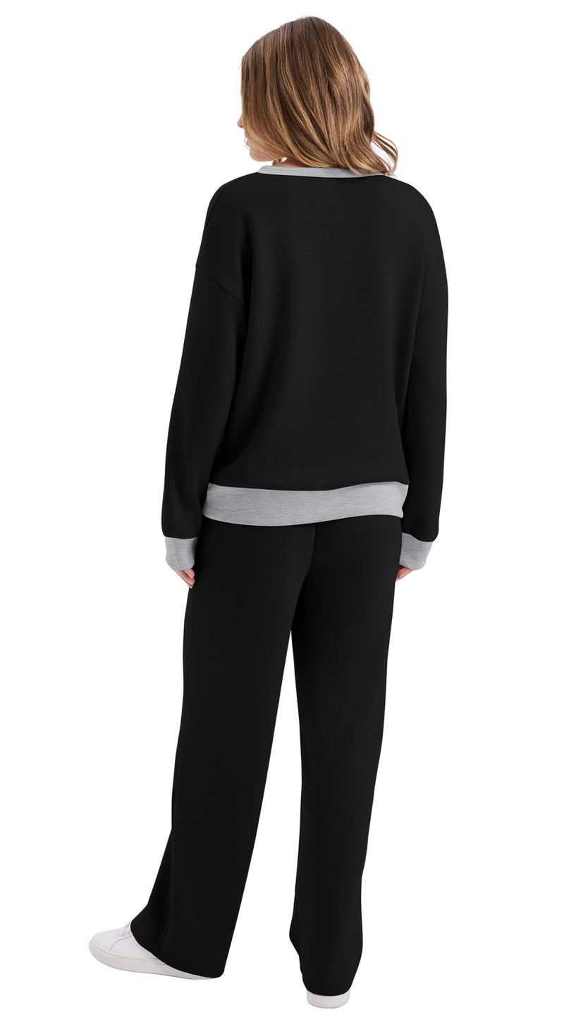 WIHOLL Early Fall Fashion Must Haves Winter Clothing for Women Fall Clothes Fashion Clothing Womens Tops Tracksuits Travel Spring Airport Outfits 2026 Wide Leg Sweatpants 2 Piece Lounge Sets Black L - Image 5