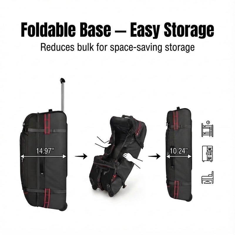 Heliar 100L Extra Large Rolling Duffel Bag with Wheels and Handle â€“ 33" Heavy-Duty 1600D PVC Checked Luggage for Business Travel and Menâ€™s Week-Long Trips, Foldable Base Design - Image 3