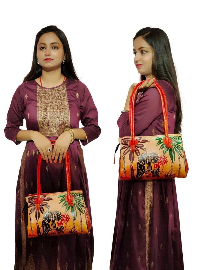 CLASSIQUE Shantiniketan Leather Large shoulder bag 10 x 8 inch Safari Elephant - Image 2