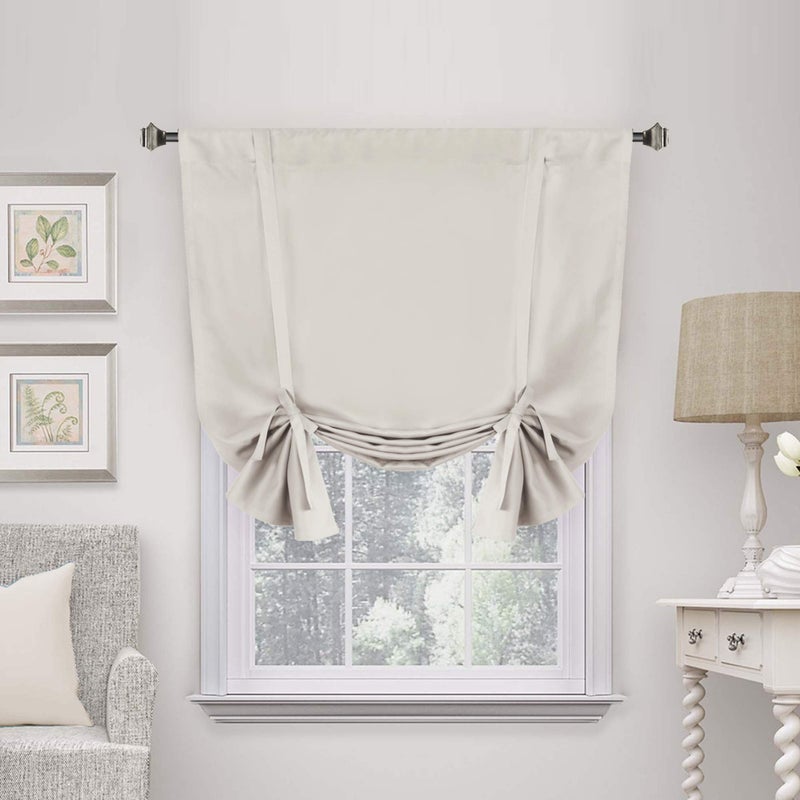 H.VERSAILTEX Blackout Room Darkening Curtain Balloon Curtains & Tie-up Curtains Bathroom Window Shades Short Rod Pocket Curtain Panel - 42" Wide by 63" Long - Solid in Ivory/Cream - Image 1