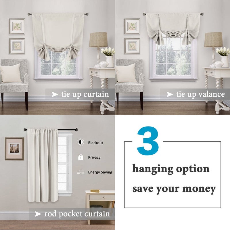 H.VERSAILTEX Blackout Room Darkening Curtain Balloon Curtains & Tie-up Curtains Bathroom Window Shades Short Rod Pocket Curtain Panel - 42" Wide by 63" Long - Solid in Ivory/Cream - Image 4