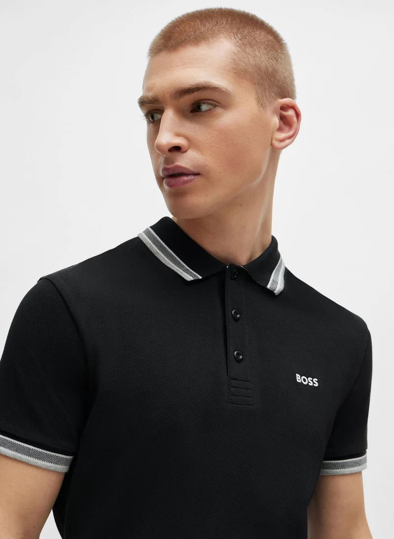 BOSS Cotton-piqué Paddy polo shirt with contrast logo