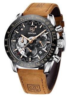 BENYAR Watches for Men Luxury Quartz Water Resistant Watch Men's Chronograph Genuine Leather Strap 5120 Brown  - Image 1
