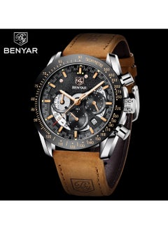 BENYAR Watches for Men Luxury Quartz Water Resistant Watch Men's Chronograph Genuine Leather Strap 5120 Brown  - Image 3