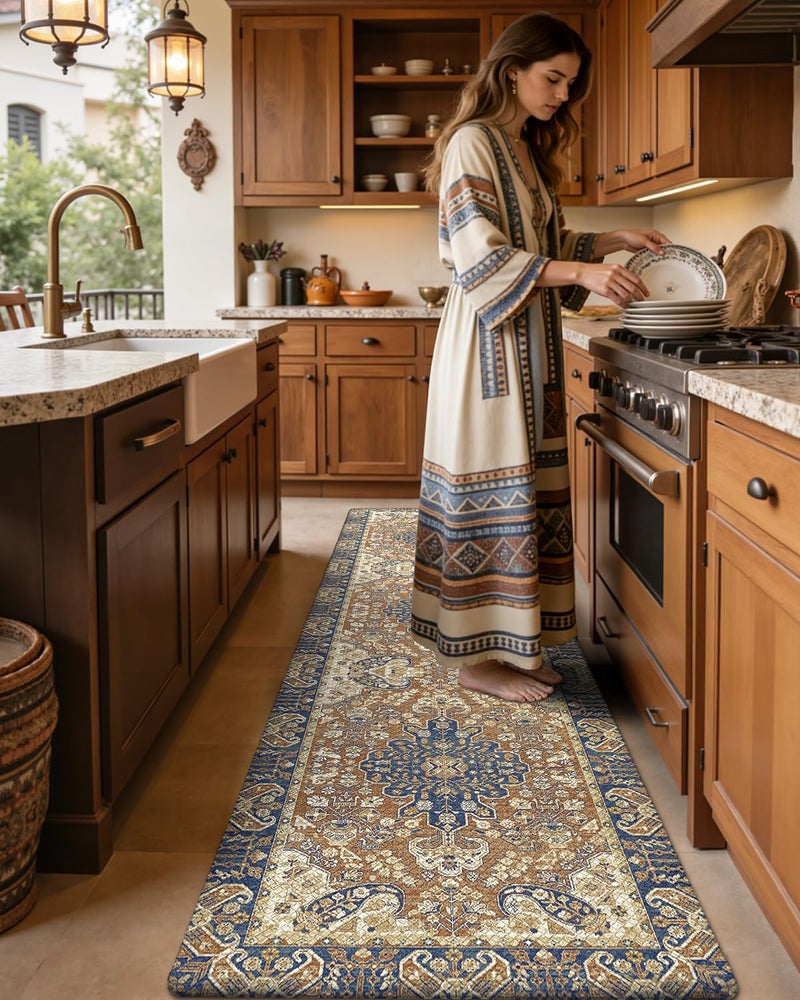 DEXI Kitchen Mats for Floor Cushioned, 23x86 Extra Large Long Runner Rug Non Slip, Waterproof Soft Comfort Standing Padded Anti Fatigue Decorative, Brown Beige - Image 3