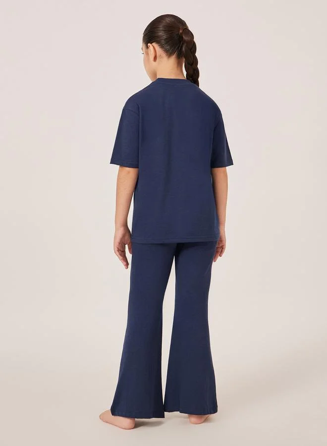 Styli Printed Round Neck T-Shirt and Pyjama Set