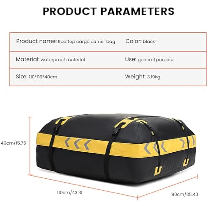 rayihni Car Rooftop Cargo Carrier Bag, Heavy Duty Car Roof Bag Waterproof Without Rack, 15 Cubic Car Roof Bag for All Vehicle with/Without Rack, Anti-Tear Anti-Slip Mat, Luggage Lock, 6 Door Hooks - Image 3